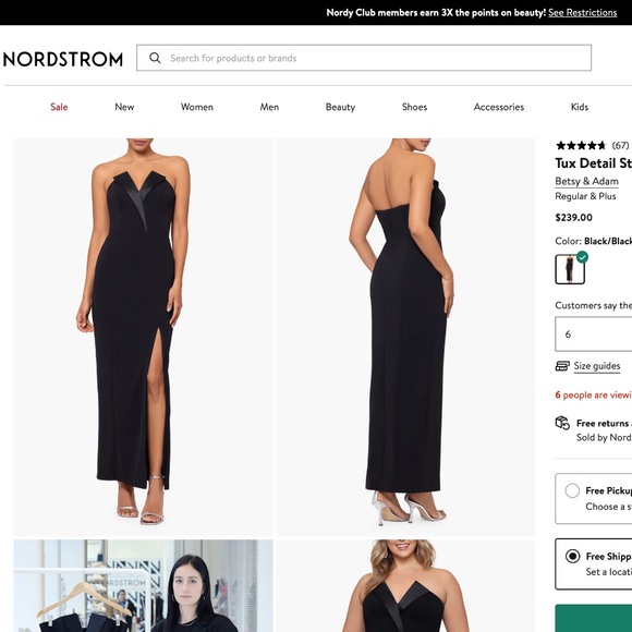 NEW BETSY & ADAM Black STRETCH CREPE Tux Detail STRAPLESS Lapel COLUMN GOWN 10 - Picture 4 of 16